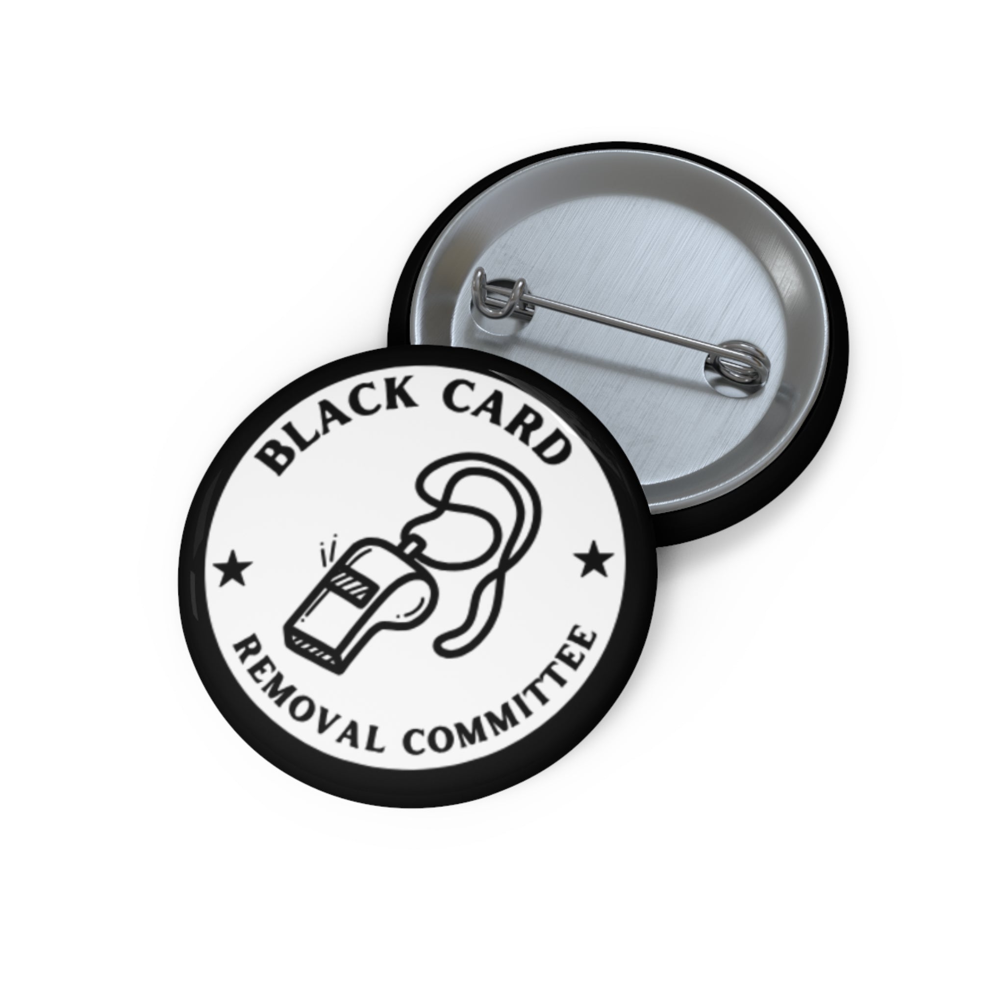 Black Card Removal Committee Pin Button | Round Badge, Monochrome Logo