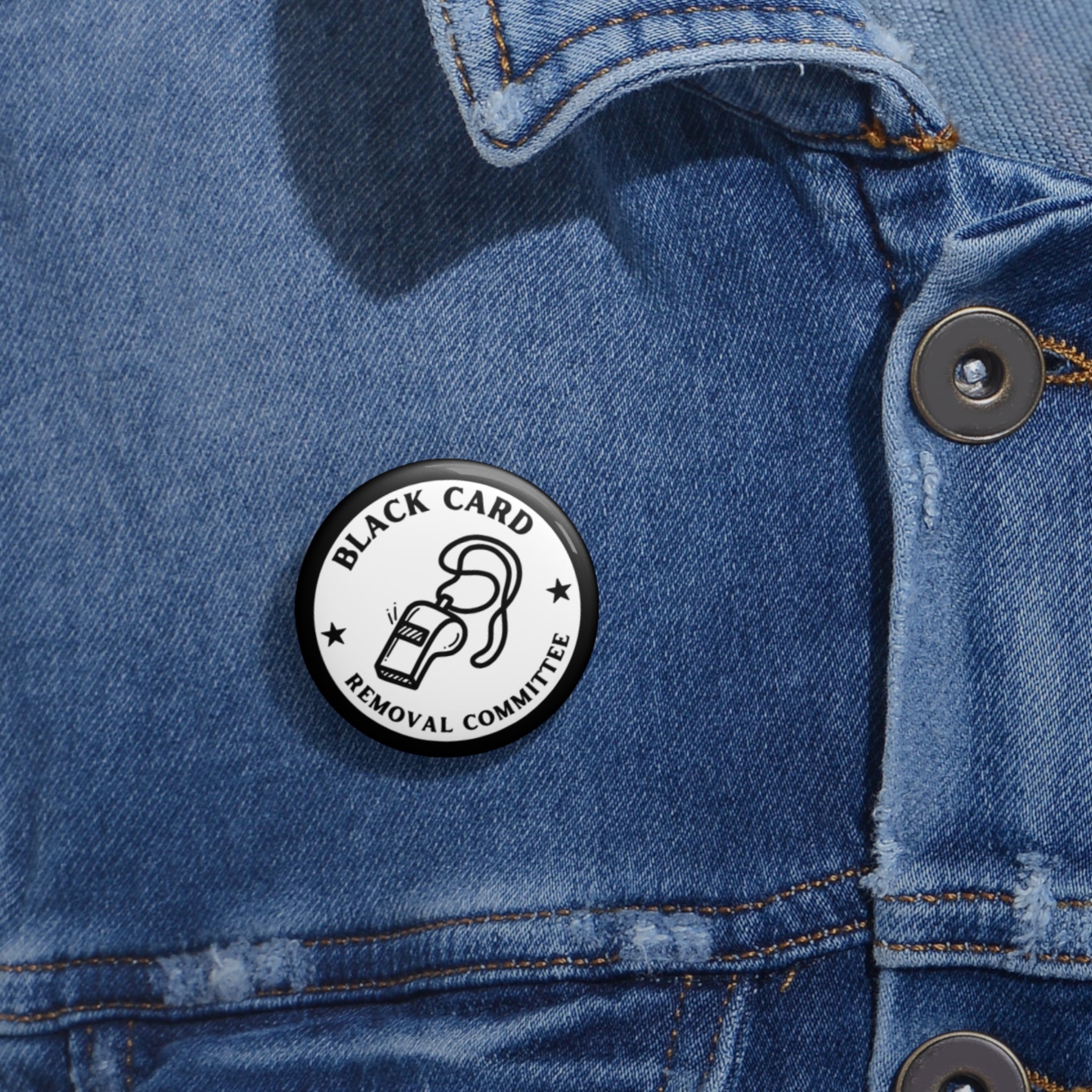 Black Card Removal Committee Pin Button | Round Badge, Monochrome Logo